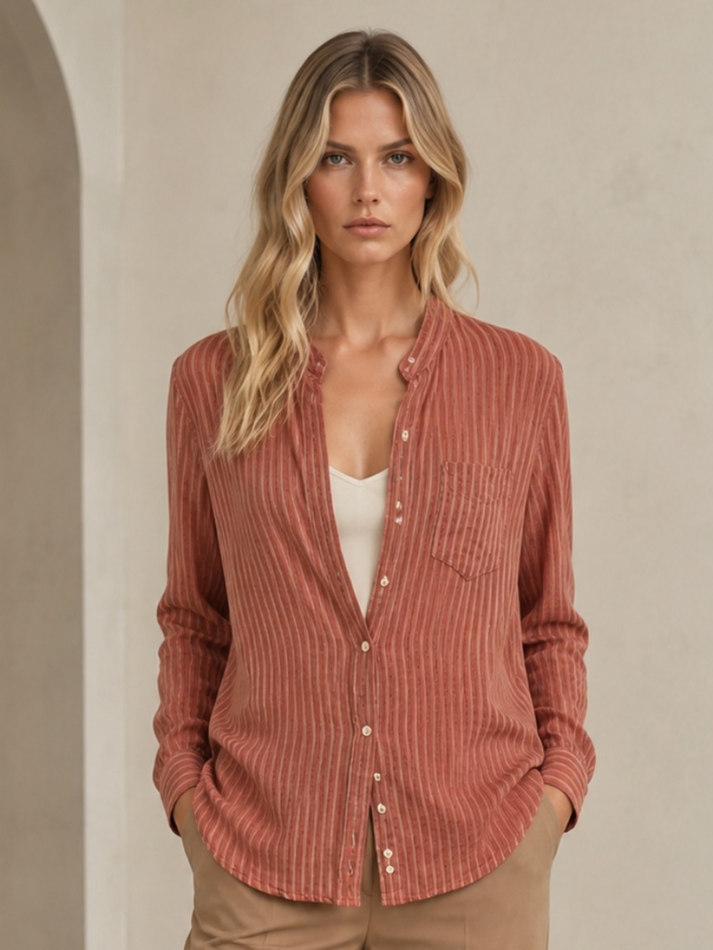 Isabel Marant Coral Stripe Button-Down Cotton Shirt - Picture 7 of 7